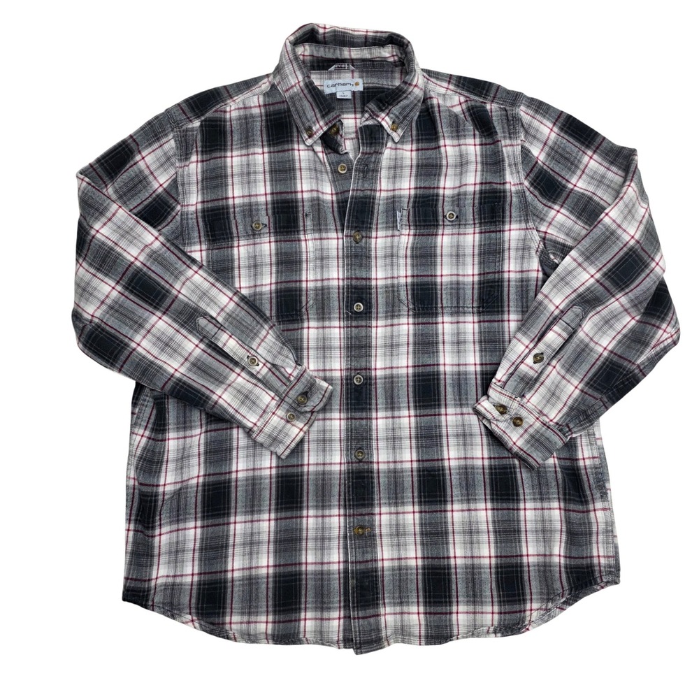 Carhartt Mens Plaid Flannel Long Sleeve Button Up Shirt Size L Relaxed Fit